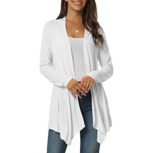 Draped Front Open Cardigan Knit Duster Cardigan White